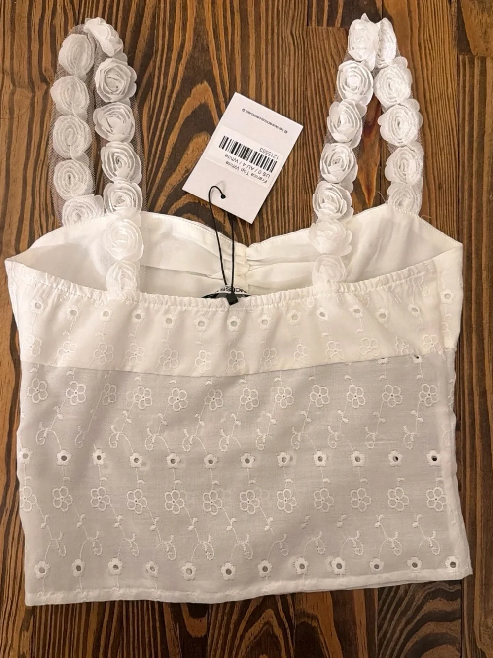 Princess Polly White Floral Eyelet Cami with Rosette Straps - Picture 2 of 4